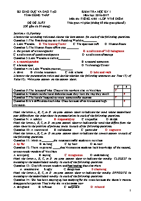 Đề và đáp án kiểm tra học kì I Tiếng anh khối 9 - Năm học 2016-2017 - Sở GD & ĐT Đồng Tháp
